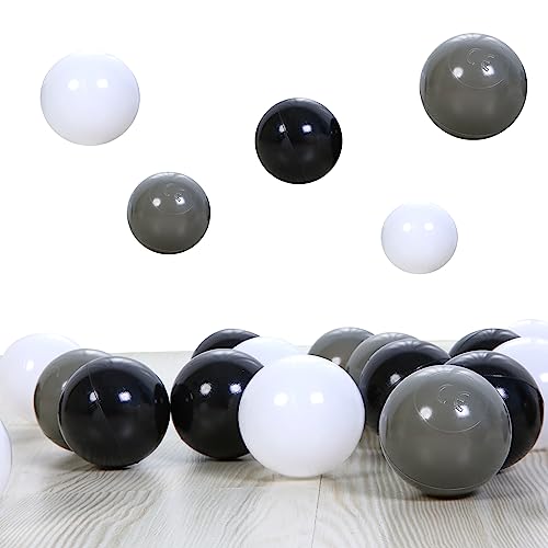 Colorful 100pcs Ball Pit Balls 2.2-inch Plastic Ocean Ball Crush Proof Stress Balls for Kids Pool Ball Playhouse Pit Accessories - color: Black, Grey, White