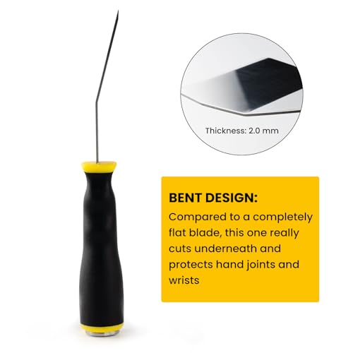 Mister Rui 3" Bent Scraper, Heavy Duty Paint Scraper Tool with Pole Socket Hammer End, Stainless Steel Bent Blade with Anti Slip Rubber Handle, Curved Floor Scraper for Cleaning, Removing, Repairing - color: Yellow