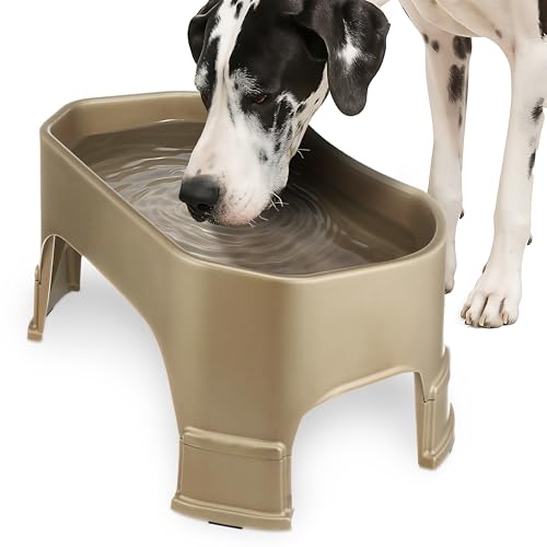 Neater Pet Brands Extra Large Water Bowl for Dogs, Elevated Outdoor Dog Water Bowl (2.25 Gallon XL Capacity), Big Trough Style Food Dish for Indoors or Outside, No Spill Large Dog Bowls, Champagne - color: Champagne, size: 2.25 Gallons