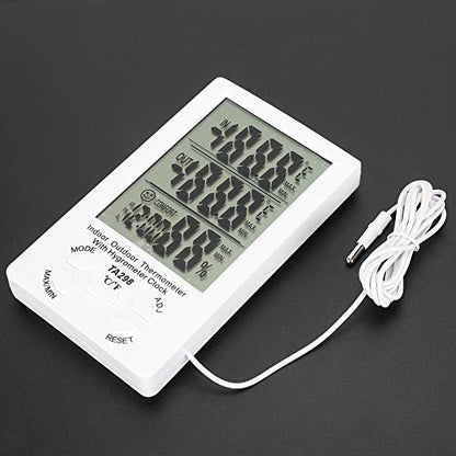 Digital Thermometer Hygrometer, with Water Proof Probe for Max Min Records, -40°C to 70°C Range for Indoor Outdoor Farm Aquarium Greenhouse Home