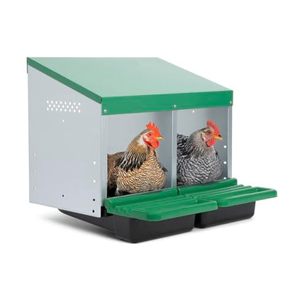 Homestead Essentials Classic Style 2 Compartment, Forward Rollout and Rollaway, Hen & Chicken Nesting Box with Integrated Perch and Protective Egg Laying Collection Lids - size: 2 Compartment