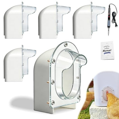 Chicken Feeder Port ProMAX,1.6×Taller Anti-Snag Opening,Clear View Cover,Real No Waste Automatic Poultry Feeder(5-Pack with Soldering Iron) - size: 5-Pack with Soldering Iron