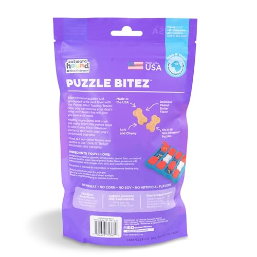 Outward Hound by Nina Ottosson Puzzle Bitez USA Made Dog Treats,Peanut Butter Flavor,Bite-Sized Training Reward and Interactive Puzzle Toy Treats,7.5oz,(Pack of 2) - size: 7.5 Ounce (Pack of 2), style: Peanut Butter