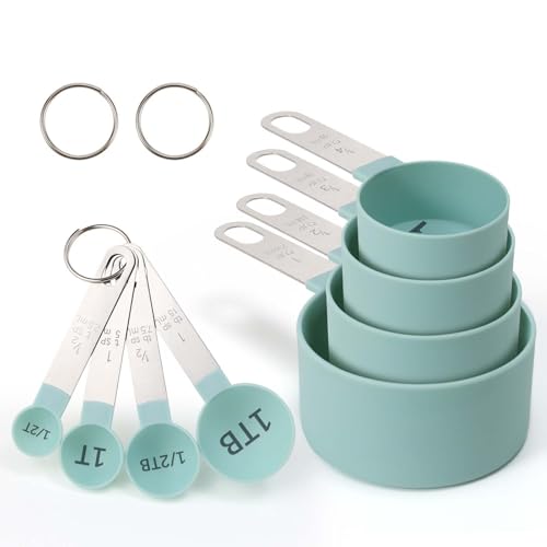 Easy to Read Measuring Cups & Spoons Set for Visually Impaired, Stackable,Large Print Measure Cups Set, Nesting Measure Cups with Stainless Steel Handle - color: Blue