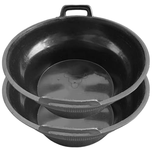 2-Pack Rubber Feed Pan, Plastic Horse Feed Pan with Handle, Thick & Stackable Animal Feeding Buckets for Horses Goats Chickens (15.4 Inch)