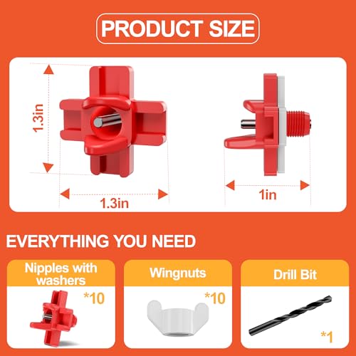 ZenxyHoC Horizontal Chicken Waterer Nipples, Automatic Poultry Watering System with Drill Bit, Leak-Proof & Side Mount Drinker Feeders for Chickens (Pack of 10)