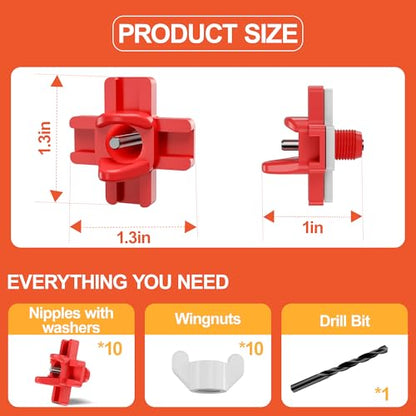 ZenxyHoC Horizontal Chicken Waterer Nipples, Automatic Poultry Watering System with Drill Bit, Leak-Proof & Side Mount Drinker Feeders for Chickens (Pack of 10)