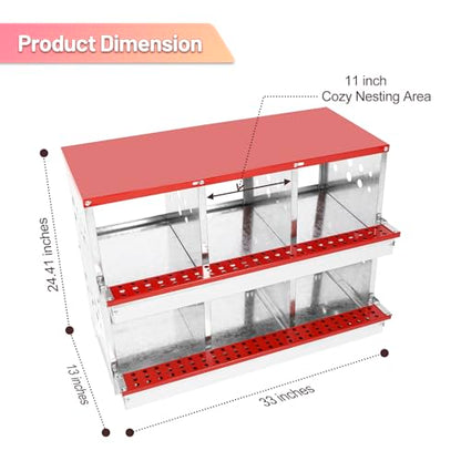2 Tiers Chicken Nesting Boxes, 6 Compartments, Metal Egg Laying Boxes with Protective Collection Lids, Roll Out Nesting Box, Easy to Assemble, Ideal for Hens, Ducks, Chickens, and Other Poultry - color: Red, size: 6 holes