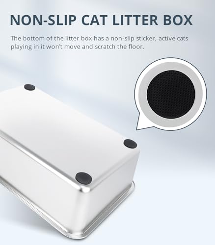 WENBOKMIN Stainless Steel Cat Litter Box, 4in Shallow Litter Box for Senior Cats and Kittens, Large Metal Litter Pan Nonstick Odor Control Anti-Corrosion - size: 20" L x 14" W x 4" H