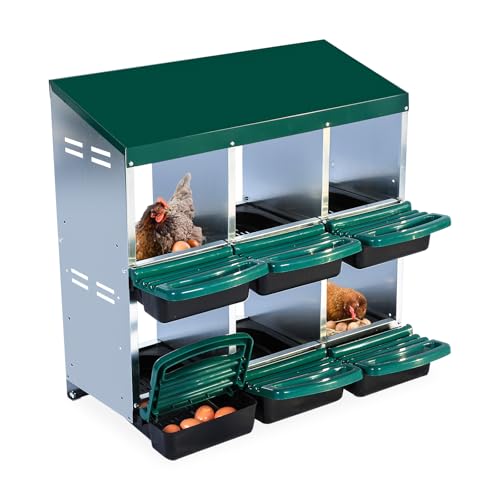 6 Hole Chicken Nesting Box, Roll-Away Egg Collection System with Ventilation Holes，Rustproof Plastic Tray & Keyhole Mounting, Chicken Laying Box for Hen & Duck, Green - color: Green, size: 6 Compartment