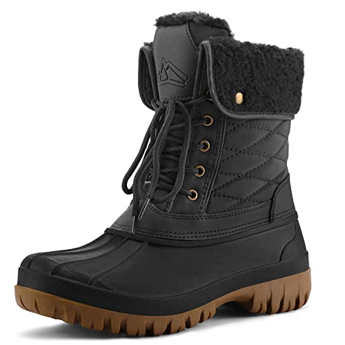 mysoft Women's Waterproof Snow Boots Insulated Warm, Lace-Up Winter Mid Calf Duck Boots for Outdoor - color: Black, size: 7
