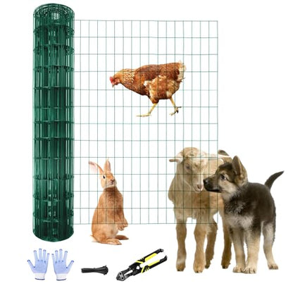Tongmo 4 ft x 100 ft Green PVC Coated Welded Wire Fence, 16GA Garden Chicken Wire Fence Roll, Mesh Size 2" x 4" Hardware Cloth, Ideal for Yard Protection and Poultry Netting - color: Green, size: 4ft*100ft