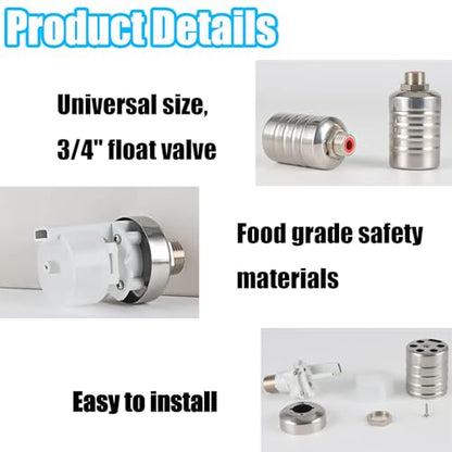 2PCS Float Valve 1/2" Water Level Control Float Valve 304 Stainless Steel Fully Automatic Water Shut off Valve Automatic Water Level Controller for Water Tank Pool Livestock Troughs Upper Water Intake