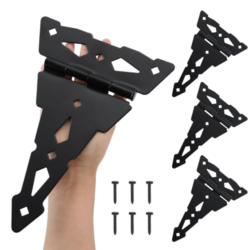 HOME MASTER HARDWARE 8 Inch Heavy Duty Decorative T Hinge Shed Storage Gate Barns Tee Hinges with Screws Black Finish 4 Pack