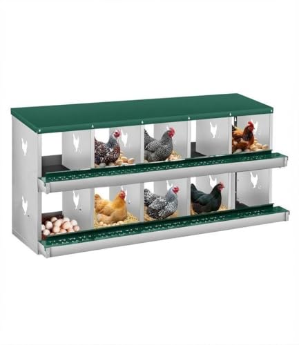 Space-Saving Durable Design - Metal Chicken Nesting Box for Small Animals - 10 Compartments, Wall Mountable, Easy Egg Collection, No Legs - Green, 10 Compartments, No Legs - color: Green-10 Compartments