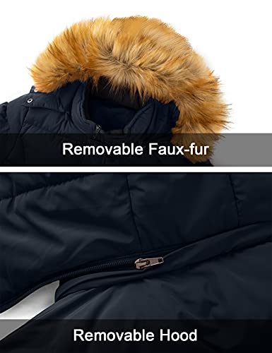 Szory Women's Winter Down Puffer Mid Length Pocket Coat with Removable Fur Hood - color: Navy, size: Medium