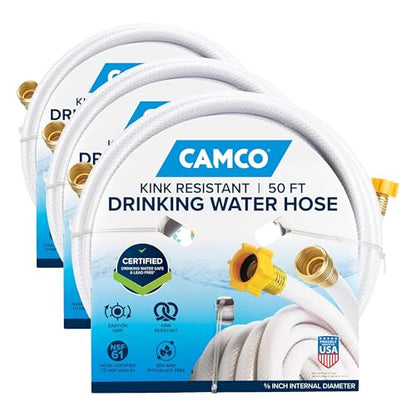 Camco TastePURE 50-Ft RV Drinking Water Hose - Contains No Lead, No BPA & Phthalate - Features Diamond-Hatch Reinforced PVC Design - 5/8” Inside Diameter, Made in the USA (22793) (Pack of 3) - size: 50-Foot (Pack of 3), style: 5/8-Inch ID