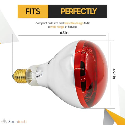 Seentech 250 Watt R40 Clear Heat Lamp Bulb – Infrared Flood Reflector Light, Incandescent Spotlight for Food Warmer, Brooder, Chicken Coop, Pet Heating, Bathroom, Light Therapy – E26 Base (1, Red) - color: Red