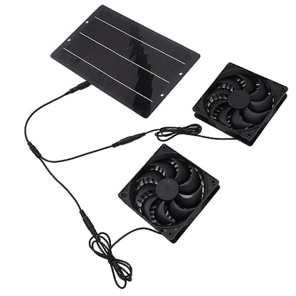 EVGATSAUTO Solar Powered Fan, ABS Monocrystalline Silicon Dual Exhaust Ventilation Fan Kit 10W 12V 0.8A Wall Mounted for Chicken Coops Greenhouses Sheds