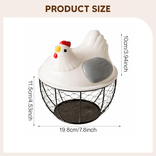 Chicken Egg Basket Metal Iron Wire Egg Collection Basket Vegetable Fruit Basket Farmhouse Decorative Storage with Ergonomic Handles Suitable for, Gray Lid