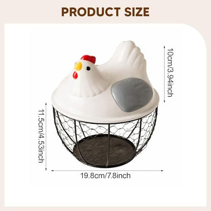 Chicken Egg Basket Metal Iron Wire Egg Collection Basket Vegetable Fruit Basket Farmhouse Decorative Storage with Ergonomic Handles Suitable for, Gray Lid