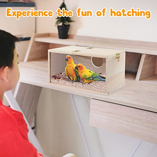 Rypet Parakeet Nesting Box Transparent Design, Thwartwise Bird Nest Breeding Box with Perch Wood Bird Cage House for Cockatiel Lovebirds Budgie Finch Parrotlets Canary M - size: Medium