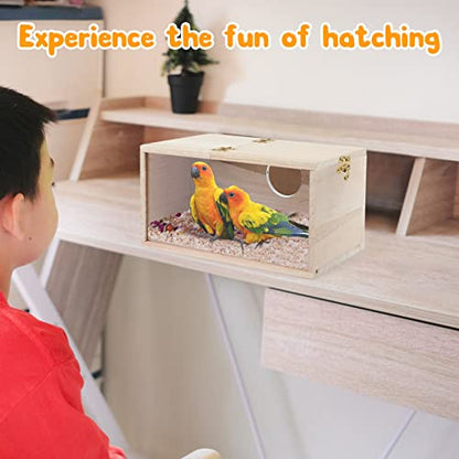 Rypet Parakeet Nesting Box Transparent Design, Thwartwise Bird Nest Breeding Box with Perch Wood Bird Cage House for Cockatiel Lovebirds Budgie Finch Parrotlets Canary M - size: Medium