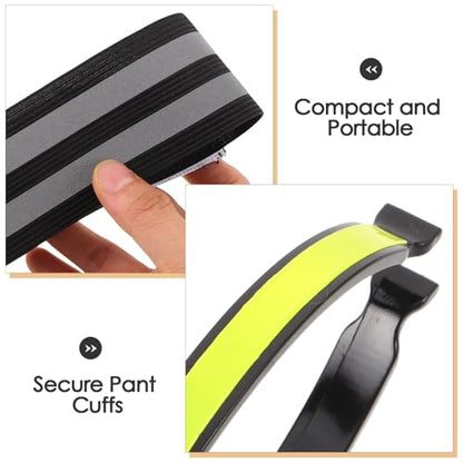 1 Set High Reflective Pant Cuff Clips with Leg Bands - High Reflective Pant Leg Strap for Biking - Cycling Trouser Cuff Clips for Night Riding Safety