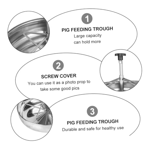 Yardwe Stainless Steel Feeding Trough for Livestock Thicken Design Easy to Feeder for Pigs Goats and Other Farm Animals Silver