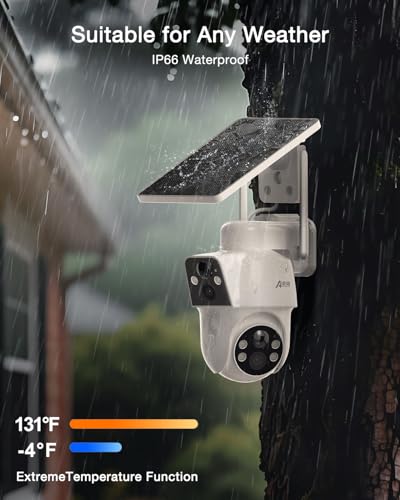 ANRAN Dual-Lens Solar Security Camera, 3MP Wireless Outdoor Camera for Home Security, 100% Wire-Free with Solar Panel, Color Night Vision, Motion Detection, 2.4GHz WiFi, IP66 Weatherproof - color: Dual Lens-1 Pack-White
