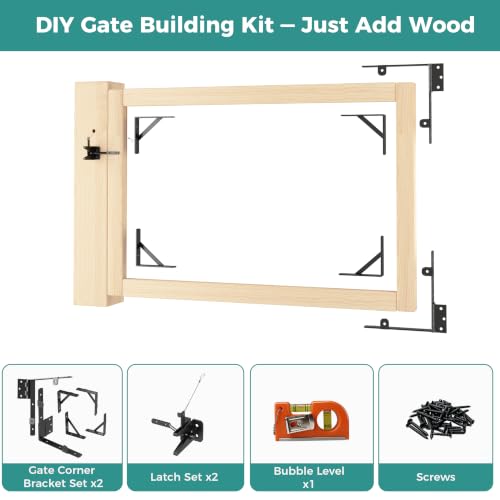 Anti Sag Wooden Gate Hardware Kit, Corner Bracket Frame Brace for Wood Gate with Self-Lock Latch, Heavy Duty for Outdoor Deck Fence Porch Shed Driveway Yard Garden Outside Pool Farm, 2-Pack