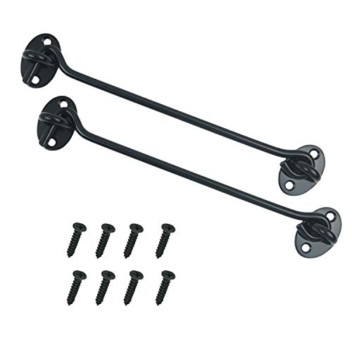 2PCS 8 Inch Stainless Steel Barn Door Hook and Eye Latch - Black, Long Privacy Cabin Swivel Window Hook, Heavy Duty Gate Latch Holder Easy Lock - for Sliding Door, Garage, Shed, Window - size: 8 Inch - Black