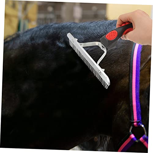 ERINGOGO Durable Horse Hair Grooming Comb with Rubber Handle Metal Cleaning Rake and Large Animals Practical Deshedding Tool for Efficient Fur Removal and Easy Maintenance