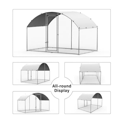 ORANLAND Large Metal Chicken Coop, 5.0x9.9x6.6ft Walk-in Chicken Runs with Cover, Dome Roof Chicken Pen with Security Lock, Outdoor Duck Rabbit Cage Poultry Pen for Backyard, Farm, Yard - size: 59.1"L x 119"W x 77.0"H
