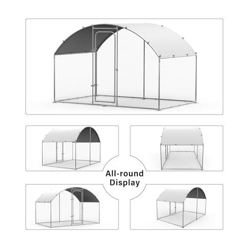 ORANLAND Large Metal Chicken Coop, 5.0x9.9x6.6ft Walk-in Chicken Runs with Cover, Dome Roof Chicken Pen with Security Lock, Outdoor Duck Rabbit Cage Poultry Pen for Backyard, Farm, Yard - size: 59.1"L x 119"W x 77.0"H