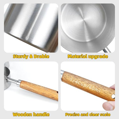 4 Pcs Dog Food Scoop, Stainless Steel 1 Cup, 1/2 Cup, 1/3 Cup, 1/4 Cup Measuring Cup, Cat Food Scoop with Wood Handle, Pet Food Scoop