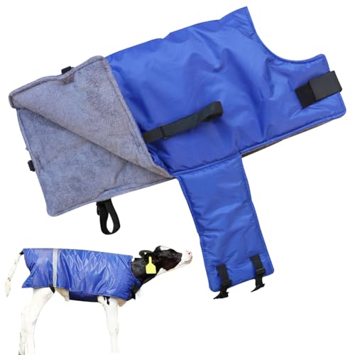 Calf Blanket Livestock Waterproof Warm Goat Blankets with Reflective Strips and Fasten Tape Windproof 3 Layers Thickened Calf Coat Vest for Winter Farm Livestock Supplies