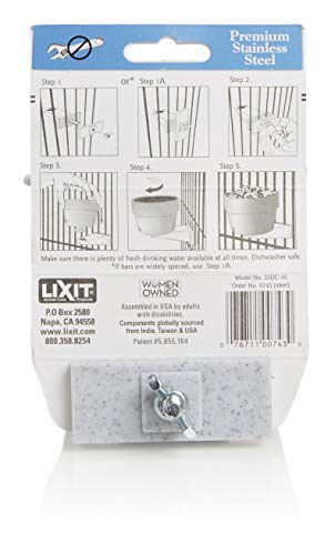 Lixit® Stainless Steel Kennel Food or Water Bowl - Non Spill Hanging Removable Crate Bowls - Carrier Cage Dish for Dogs or Cats for Feeding and Drinking (Stainless Steel, 10 Ounce) - size: 10 oz (Pack of 1)