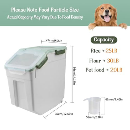 Large Flour Storage Container Bin 25lb, 4Pack Airtight Rice Storage Containers with Wheels Seal Locking Lid, BPA Free with Measuring Cup&Scoop for Flour, Rice, Grain(Green) - color: Green 4Pack 25Lb