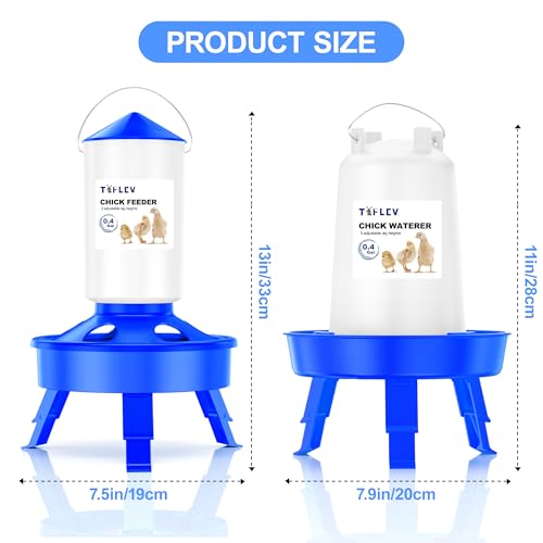 Chick Feeder and Waterer Set with 3 Adjustable Height, Scoop, 0.4Gal Top Fill Chick Feeder and 0.4Gal Waterer Anti-Drown for Raising Chicks in Brooder Blue - size: 0.4Gal Feeder & 0.4Gal Waterer