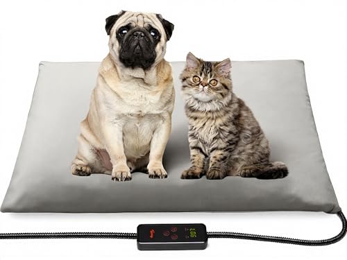 Toozey Medium Pet Heating Pad, 28x20 in, 6 Temp Settings, Timer, Waterproof, Chew-Resistant Cord, for Dogs and Cats - color: Grey, size: 28.0"L x 20.0"W x 0.6"Th
