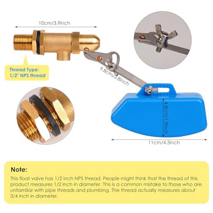 Brass Float Valve 1/2 Inch, Livestock Water Tank Float Valve Switch Brass Float Ball Valve Shut Off Pool Auto Fill Valve for Automatic Waterer - style: 1/2 Inch