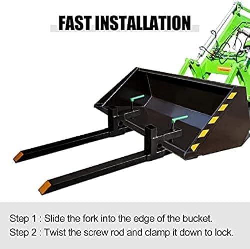 Clamp On Debris Forks To 48-60" Bucket, Heavy Duty Pallet Fork Fit For Loader Bucket Skidsteer Tractor,60''without Stabilizer Bar 1500LBS - size: 60''without Stabilizer Bar 1500LBS
