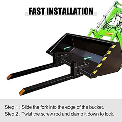Clamp On Debris Forks To 48-60" Bucket, Heavy Duty Pallet Fork Fit For Loader Bucket Skidsteer Tractor,60''without Stabilizer Bar 1500LBS - size: 60''without Stabilizer Bar 1500LBS
