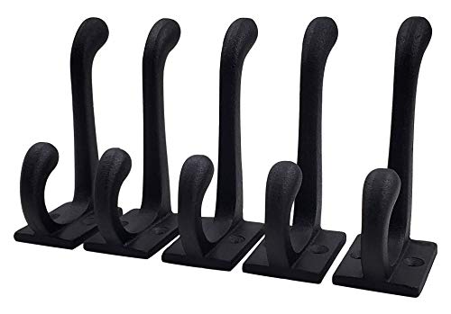 Cast Iron Coat Hooks - Wall Mounted Rustic Farmhouse Matte Black Cast Iron DIY Coat Towel Hat Scarf Bags Hook 5-Pack - style: Modern (Black)