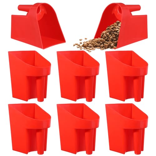 6 Pcs Plastic Enclosed Feed Scoop Heavy Duty Durable Stackable Horse Red Feed Scoop for Livestock Animal Ranchers Homesteaders Farmers, 2 Qt (Red)