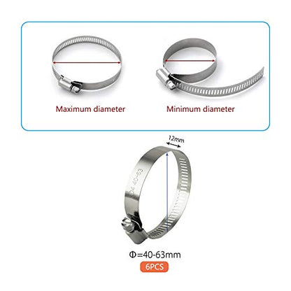 ZIPCCI Hose Clamp, 2 Inch Stainless Steel Worm Gear fuel line clamps for Water Pipe, Automotive and Mechanical Application, 40-63mm (10 Pack) - size: 40-63mm