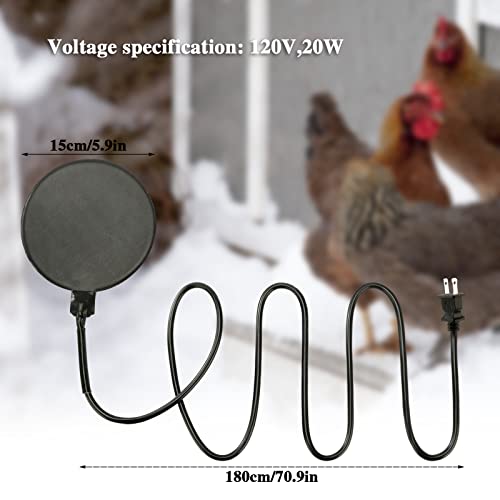 1 Pcs Poultry Chicken Water Heater, 120 V 20W Silicone Winter De-Icer Chicken Water Heating Base Poultry Founts with 47.2 Inch Power Cord for Drinking Fountains Chicken Coop
