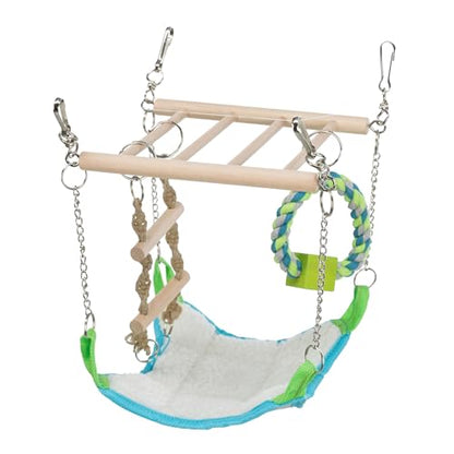 Trixie Small Animal Suspension Bridge, Hanging Cage Accessory with Hammock and Climbing Toys - Ladder and Ring, Ideal for Rats, Ferrets, Guinea Pigs, Mice - color: Blue
