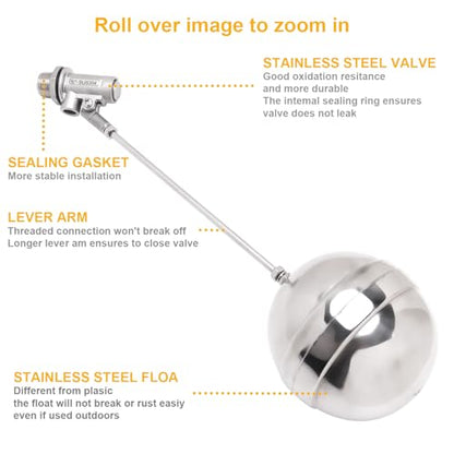 Stainless Steel Float Ball Valves - 1/2" NPT Male Thread Flow Control Float Sensor Valve Automatic Water Level Control Float For Tank Pond Water Tower (pack of 2) - size: 0.5 Inch
